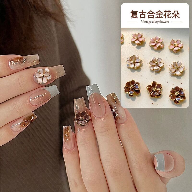 Retro Double-Layered Alloy Flower Nail Art Accessories, Accessible Luxury, Melard Coffee Color, Gold-Rimmed Camellia Nail Accessories Retro Double-Layered Alloy Flower Nail Art Accessories, Accessible Luxury, Melard Coffee Color, Gold-Rimmed Camellia Nail Accessories