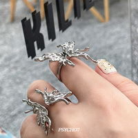 PSYCHO7 liquid metal butterfly ring ins niche design cold style internet celebrity trendy open adjustable ring