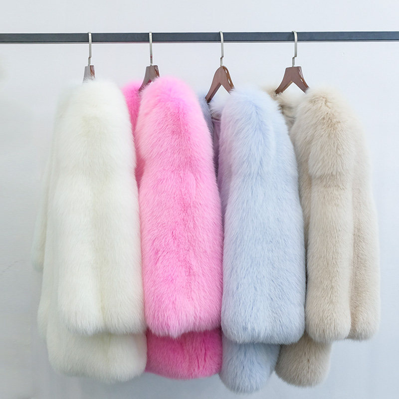 Imported whole leather fox fur straw jacket woman medium long version 2021 autumn winter new Korean version big plate fur coat jumpsuit