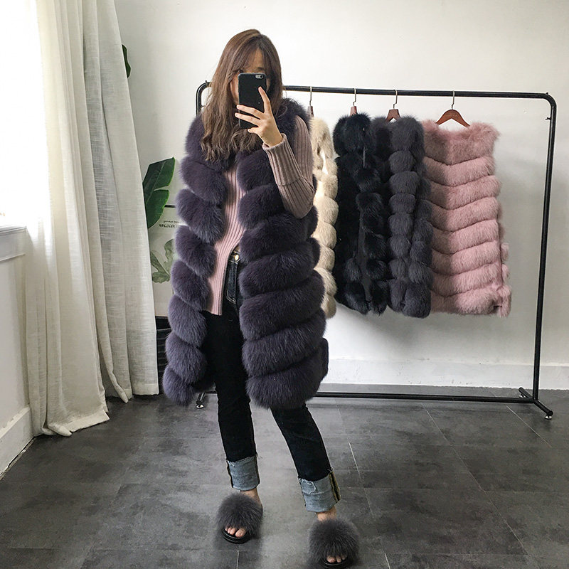 Classic full fur fox fur vest long slim eight-section vest women's anti-season specials