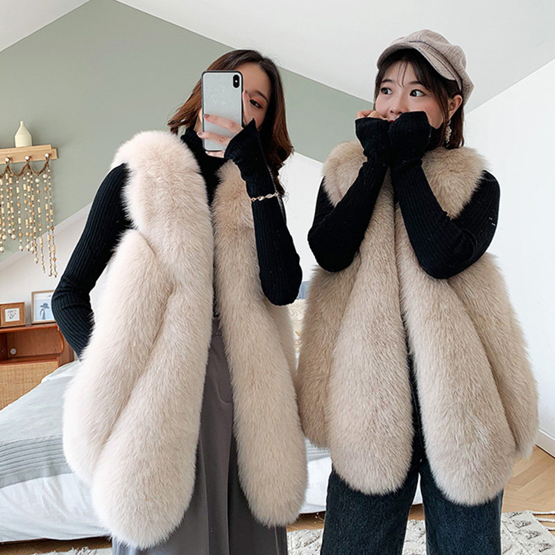 Imported whole leather fox fur vest women's medium and long version fur vest slim fit and thin Haining 2022 winter new style