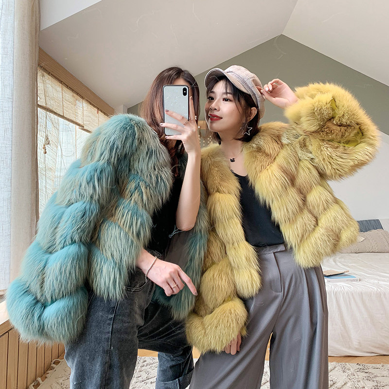 2021 winter new whole leather fox fur straw jacket female Korean version long sleeve short section imported red fox fur coat