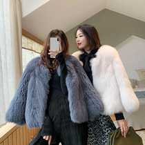  Imported whole leather fox fur grass coat womens short encrypted car strip thin coat 2021 winter new young model