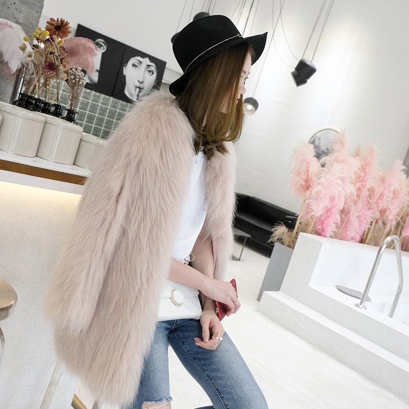 2021 new raccoon fur woven fur woven fur coat female medium long version of body slim Han version Haining winter net red favorite