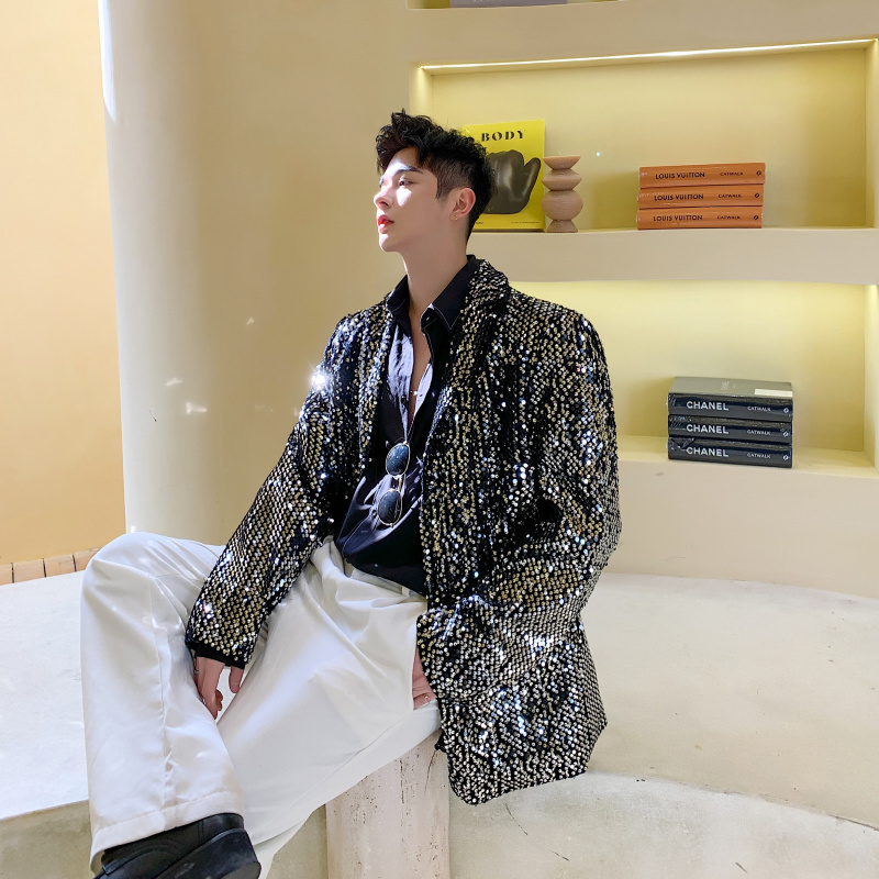 Sparkling Sequin Shiny Evening Party Annual Meeting Nightclub Stage Outfit Men's Group Performance Suit Nightclub Singer Jacket