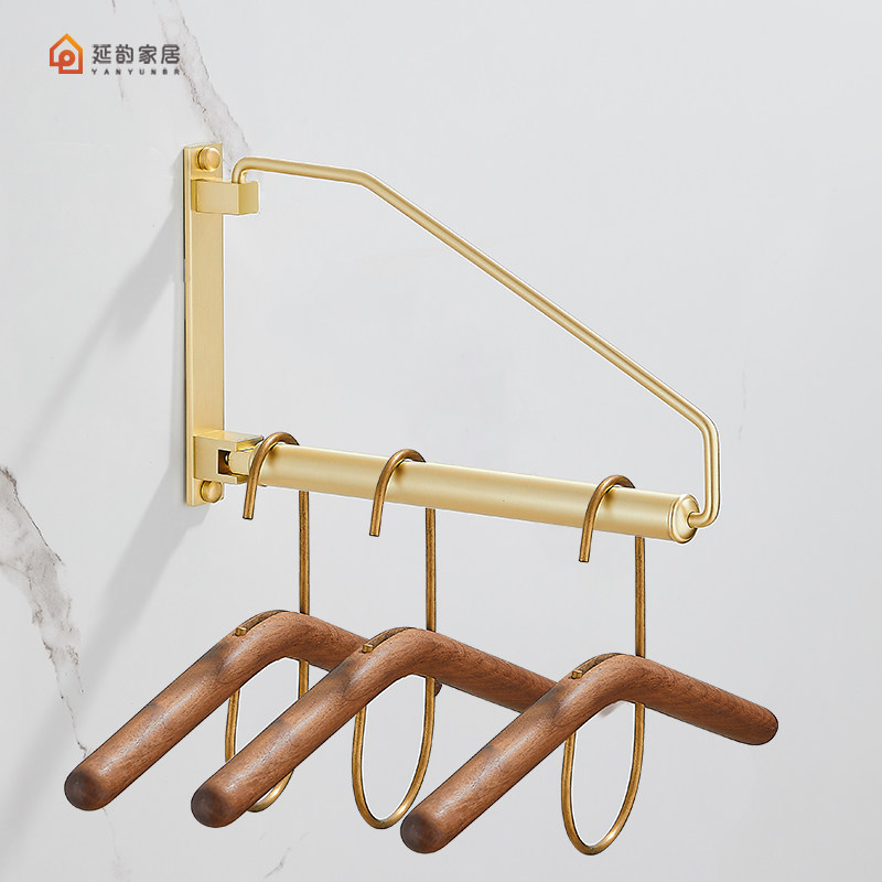 All copper brushed gold small household drying rack balcony invisible folding wall hanging clothes bar rotating towel rack free of punching