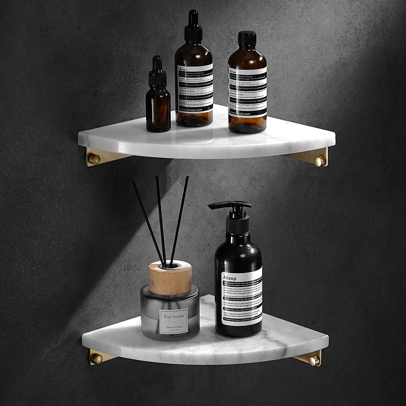 Punch-free light luxury all copper white marble rack powder room corner rack bathroom shower room corner rack double-layer