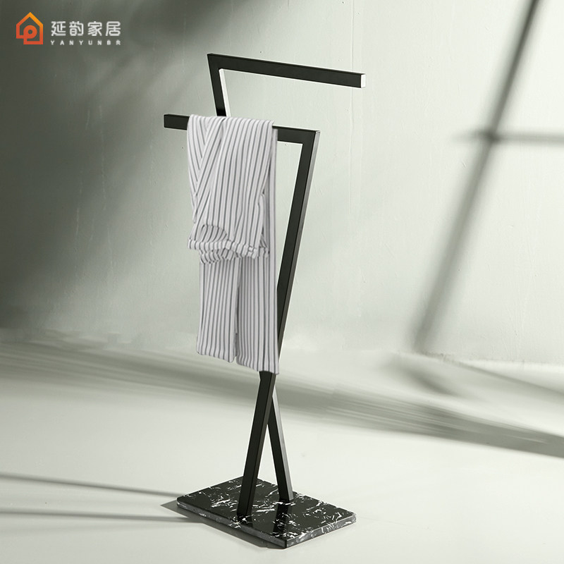 Light luxury bathroom removable vertical bathtub towel rack black marble floor hanging clothes towel rack