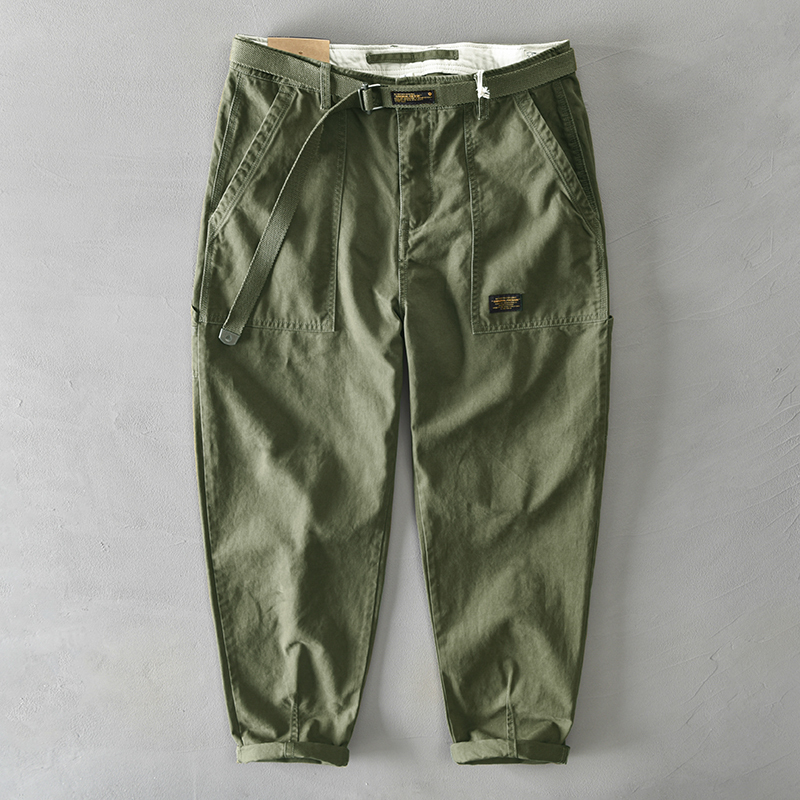 American Retro Amekaji Men's Casual Pocket Cargo Pants Loose Cotton Straight-Leg Tapered Harem Pants Trendy