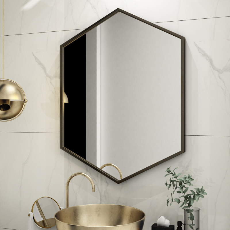 Nordic hexagonal mirror bathroom mirror mirror iron dresser decoration mirror wall hanging bathroom mirror mirror