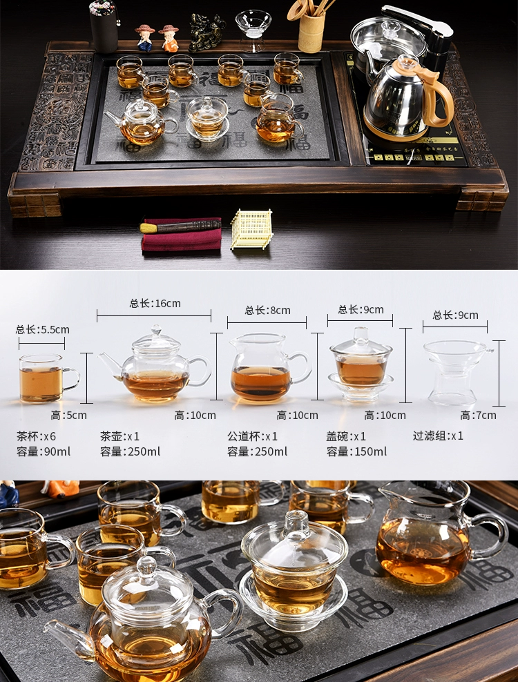 Bộ trà gia dụng cát tím thủy tinh pha trà phòng khách Trung Quốc khay trà đá vàng đen hoàn toàn tự động tích hợp bếp từ bàn trà điện gỗ hương