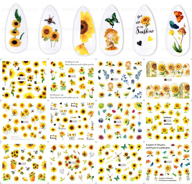 Nail Art Stickers Large Watermark Stickers Sunflower Spring and Summer Daisy Plum Blossom Sunflower Water Transfer Nail Stickers Nail Art Stickers Large Watermark Stickers Sunflower Spring and Summer Daisy Plum Blossom Sunflower Water Transfer Nail Stickers