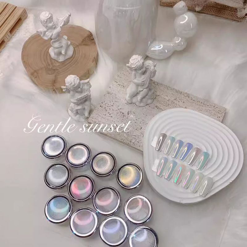 New Nail Art 12 Colors New Aurora Powder Electroplating Powder Transparent Crystal Light-Sensitive Color-Changing Delicate Multi-Effect