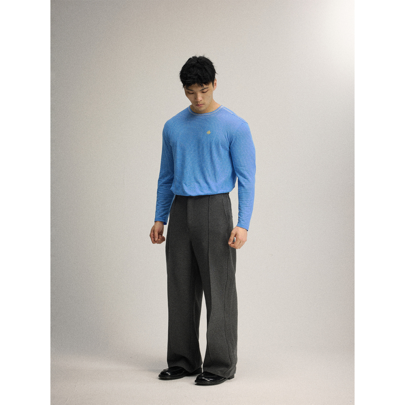 Afterglow Hasselblad Linen Striped Autumn and Winter Long-Sleeve Commuting Top, Fitness Dopamine Color-Blocked Long Tee