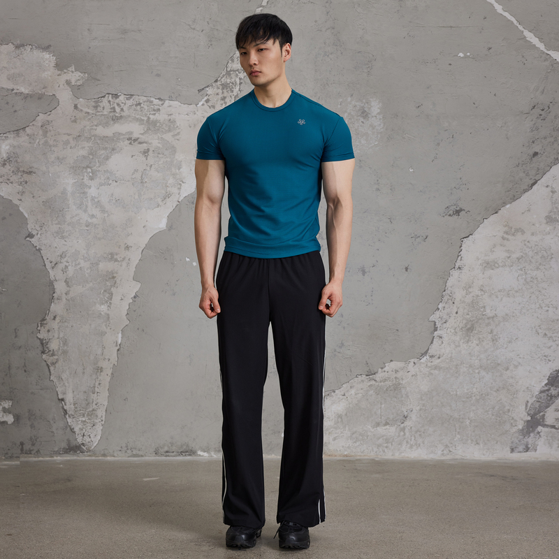 Afterglow High-Profile Heavy-Duty Horizontal Striped Nylon Fabric Training Sports Short-Sleeve High-Frequency Texture Fitness T-Shirt