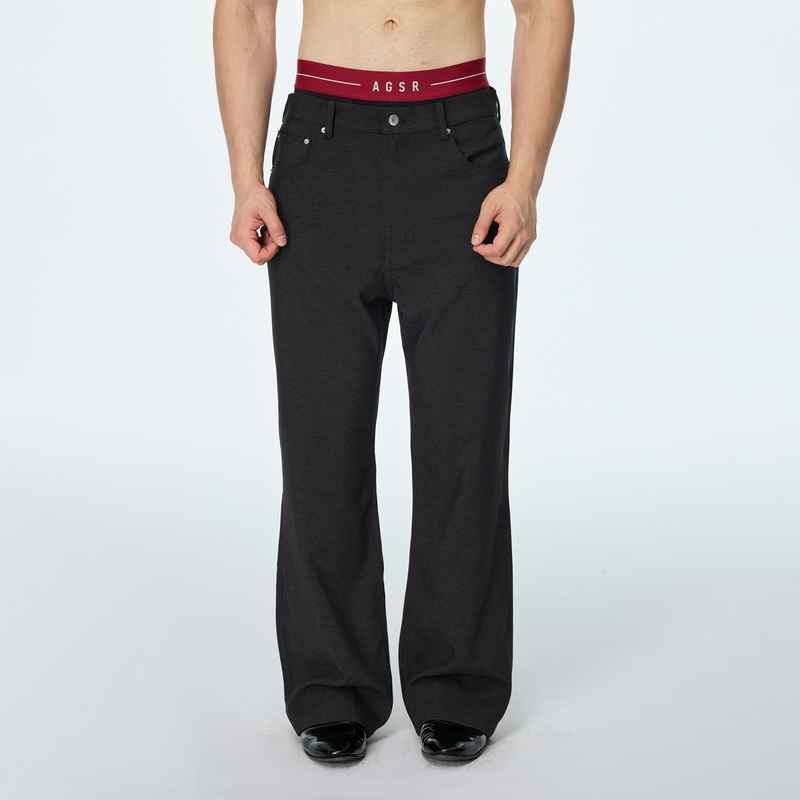 Afterglow Four Seasons Commuting Tr Imitation Denim Straight-Leg Trousers Metal Studs Make Legs Look Longer Soft Denim Pants