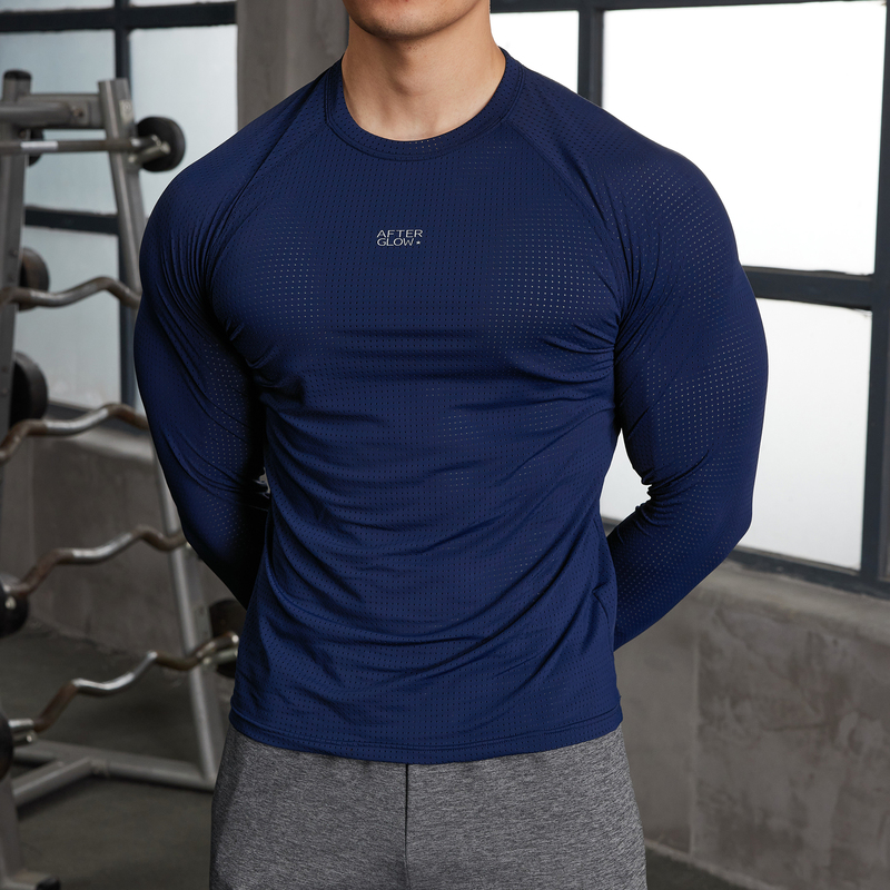 Afterglow Large Mesh Raglan Sleeve Training Long Sleeve Nylon Fabric Breathable Fitness Sports Bodysuit