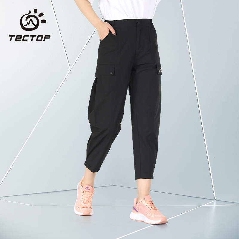 TECHCTOP EXPLORE OUTDOOR SUMMER SPEED DRY PANTS WOMEN STYLE TOOLING MULTI-OUTLET BAGGY 90% PANTS LOOSE HARNESS QUICK DRY PANTS-TAOBAO
