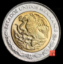 Mexican Peso Eagle snake 1990s bimetallic two-color coin Diameter 21mm 5 yuan piece