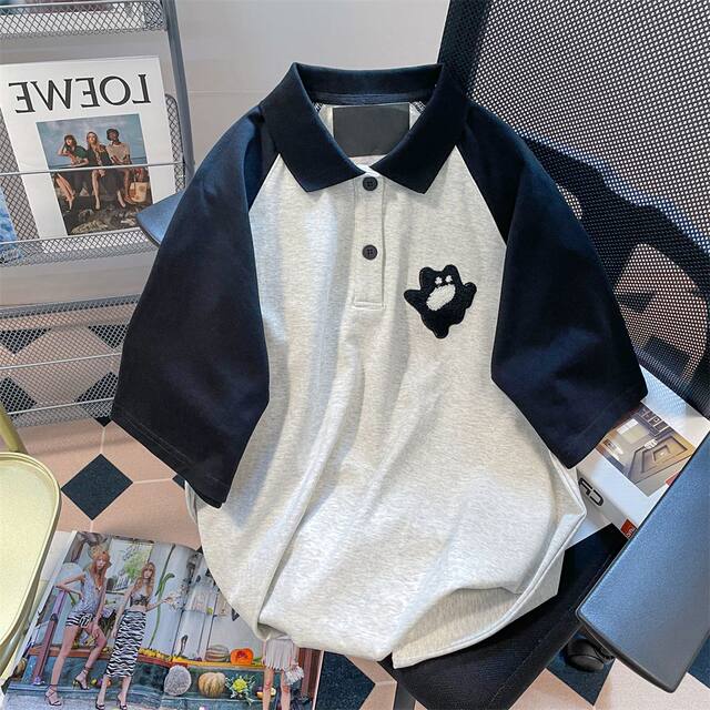 Fat mm American retro Hong Kong style vintage raglan lapel short-sleeved T-shirt for men and women large size 300Jin Jin is equal to 0.5kg polo shirt trendy