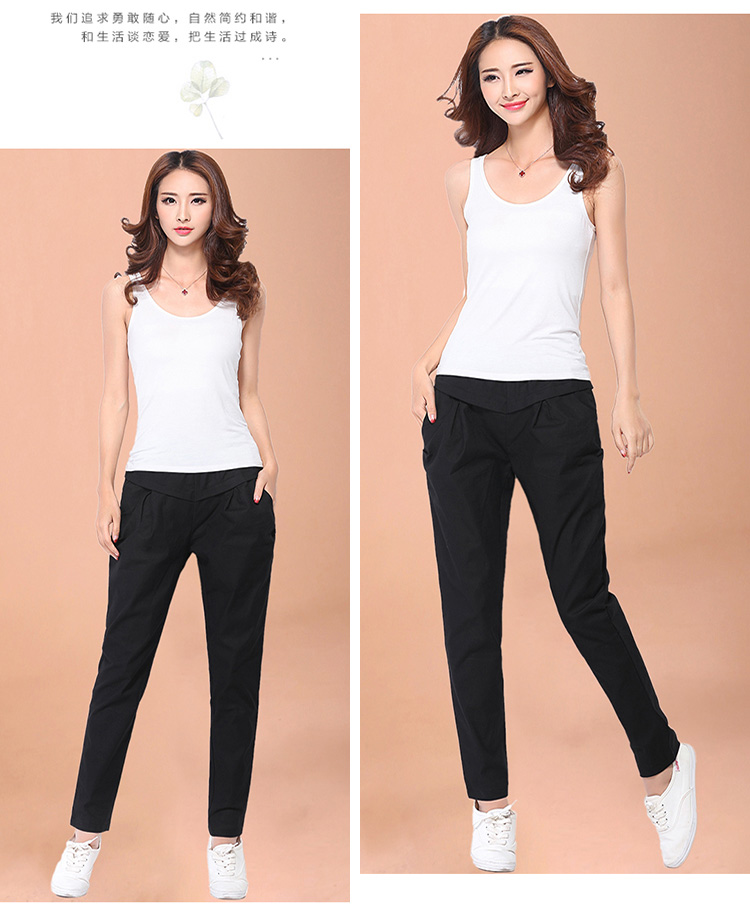 Quần dài nữ mùa hè 2019 vải thun co giãn cao eo quần thường quần cotton rộng chín điểm mỏng phần lớn quần harem - Quần Harem thoi trang nu