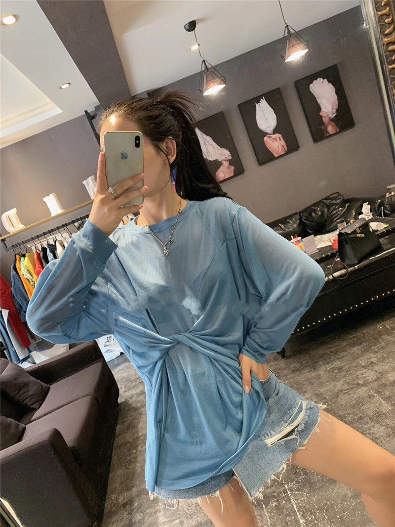 European 2020 new personality butterfly ice butterfly sunscreen fashion simple pure color loose and long sleeve T - shirt