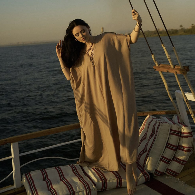 Egyptian Nile Dress, Desert Golden Dunes, Loose Robe, Slimming, Glossy, Vacation Seaside Long Dress