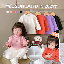 Chen Tai pig L mother woman baby with small pattern plus velvet beat bottom shirt 2021 Winter style Children long sleeve silver fox suede blouse