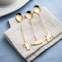 Japan imported coffee spoon creative cat fish family Huan Gaosang metal stainless steel gold-plated coffee spoon 3-piece set