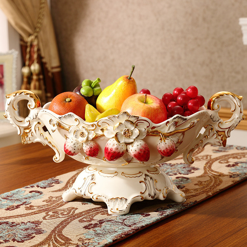 European-style fruit plate set living room luxury creative home modern high-end ceramic fruit plate three-piece coffee table ornaments