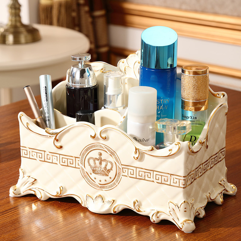 European-style creative cosmetic storage box home desktop living room mobile phone remote control finishing box dressing table makeup box