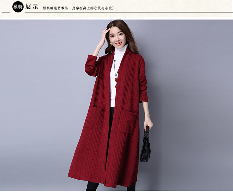 Đặc biệt hàng ngày mùa thu sản phẩm mới không gian dài cotton và áo khoác lanh dày nghệ thuật áo dài tay áo gió cardigan quần áo kích thước lớn của phụ nữ áo len cổ lọ form rộng