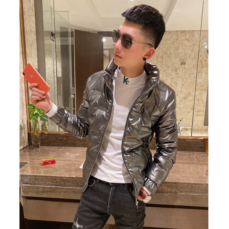 Spiritual guy slimming bright face down jacket youth outer wear vitality cotton clothing trendy men's stand-up collar thickened coat tops for men