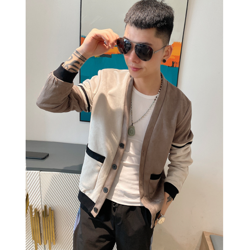 Spiritual guy spring and autumn slim jacket social youth trend handsome cardigan trendy men's casual solid color jacket top