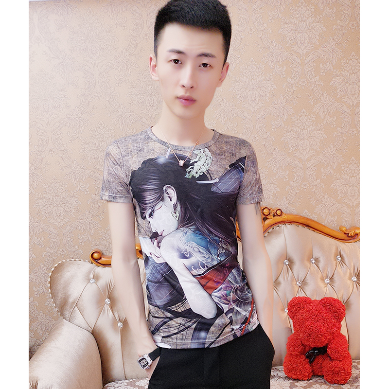 Spirit little guy tight and round neck T-shirt tide man China craze hot and cool with ice silk short sleeve T-shirt net red covets