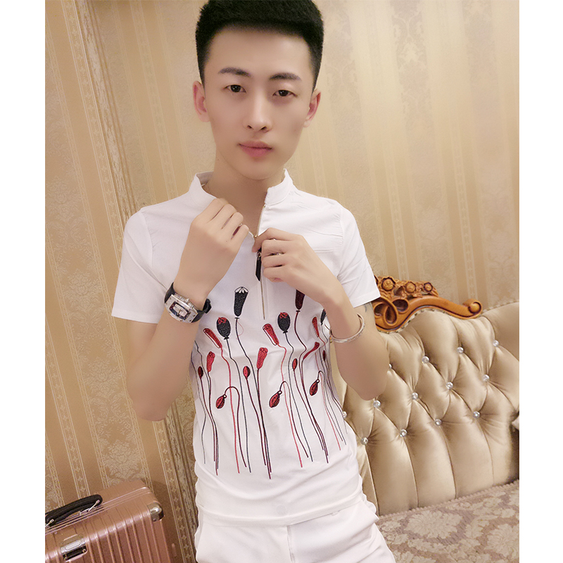 Kuaishou celebrity with the same tight T-shirt social youth new half-sleeved T-shirt Korean version of the trend personality sweater men's short-sleeved