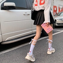 Strap socks Black women with leather shoes thin summer tube socks Japanese calf socks jk leggings cross lace stockings