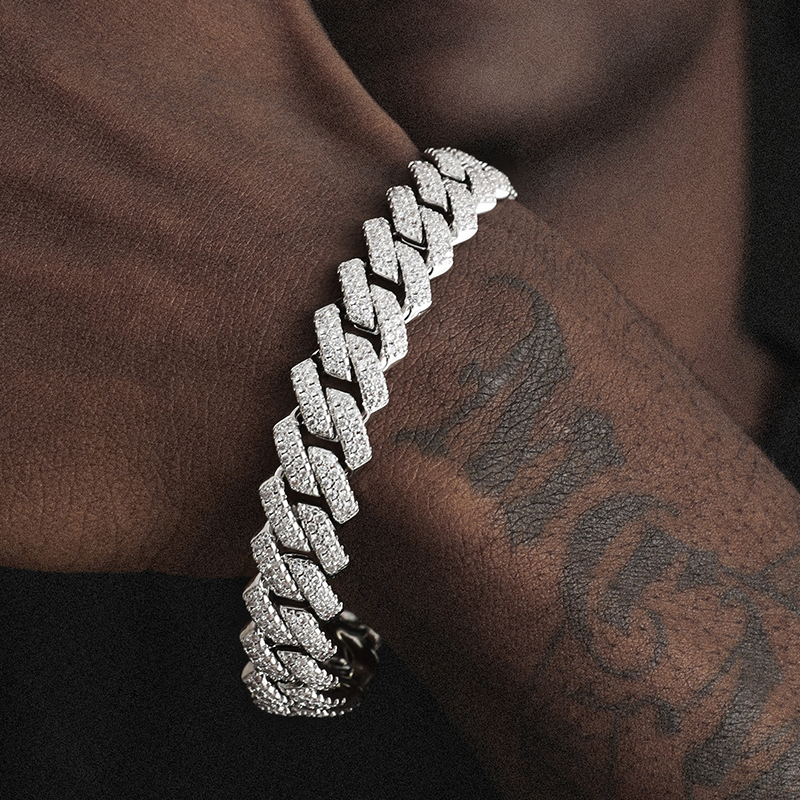 Ice Bling 14mm Diamond-Studded Cuban Chain Bracelet with Zircon for Men and Couples ins Trendy European and American Style Ice Bling 14mm Diamond-Studded Cuban Chain Bracelet with Zircon for Men and Couples ins Trendy European and American Style
