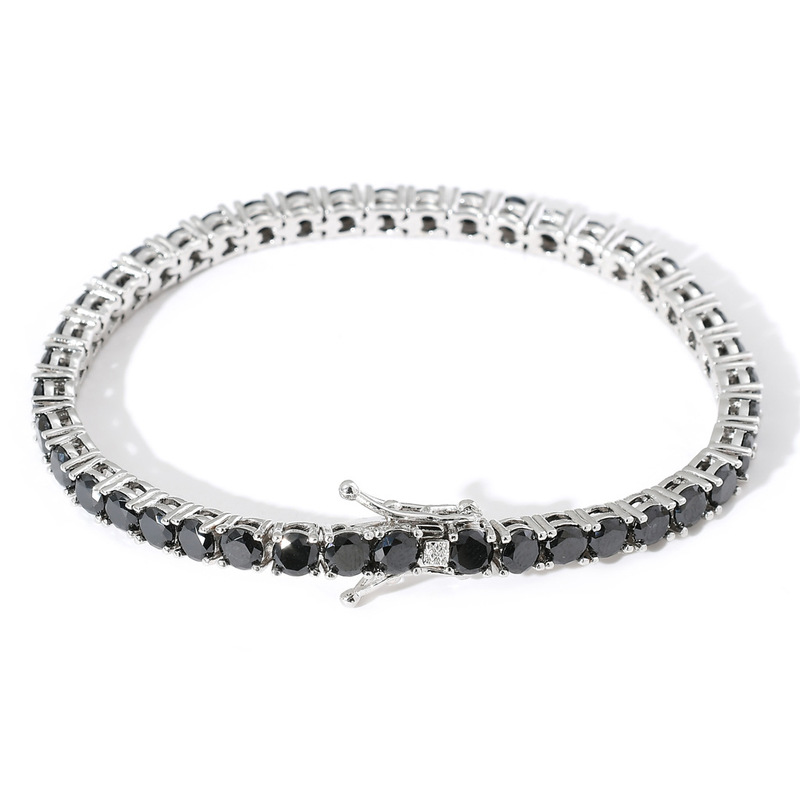 Ice Bling 4mm Black Zircon Tennis Bracelet Men's Hip-Hop Black Diamond Thin Bracelet Simple Hip-Hop Jewelry