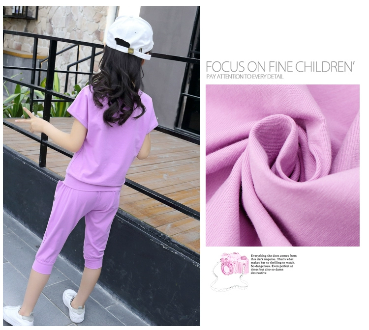 Quần áo trẻ em nữ mùa hè 2019 mới hè trẻ em lớn cotton trẻ em thể thao hai mảnh thời trang nước ngoài hợp thời trang - Phù hợp với trẻ em