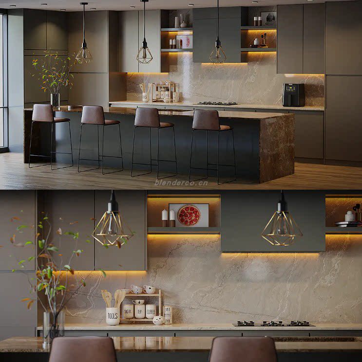 Blender现代轻奢厨房室内设计