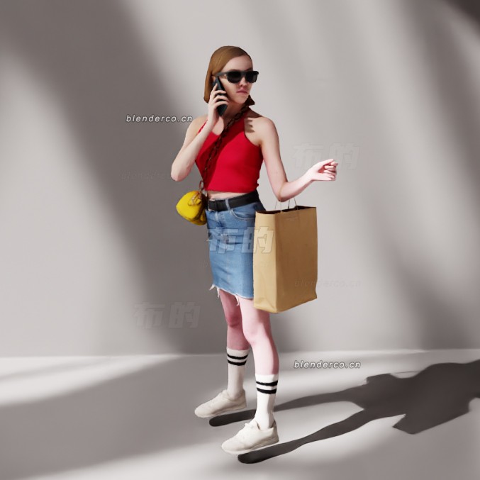 blender手拿包的购物狂女士模型_blender布的55