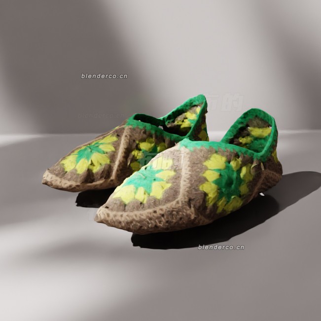 blender针织绿色袜子拖鞋鞋-模型_blender布的101