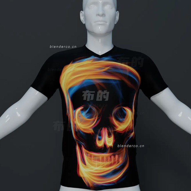 blender男士火焰骷髅T恤模型_blender布的16