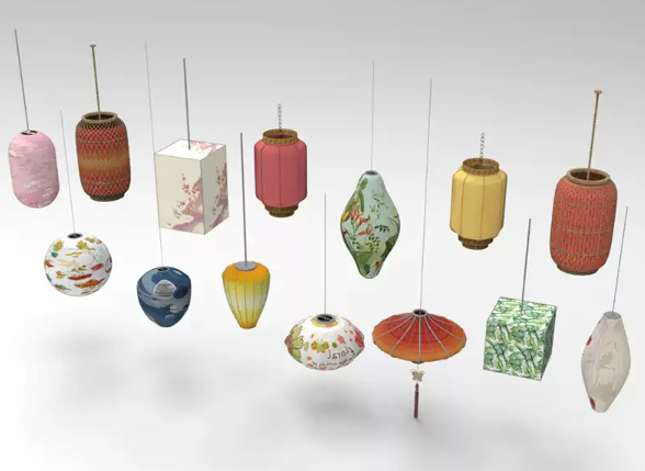 C4D FBX STL OBJ SU节日庆典装饰灯笼中式传统日式灯笼花灯3D模型