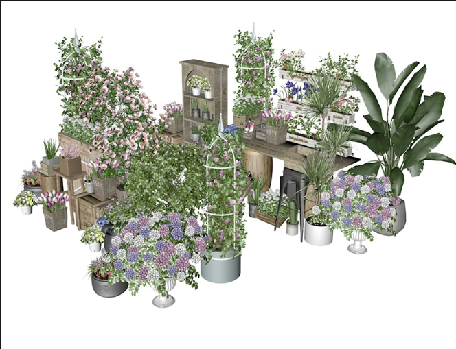 FBX STL OBJ SU盆景盆栽花卉鲜花植物康乃馨仙人掌花盆三维3D模型