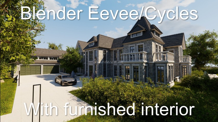 Blender欧式别墅建筑室内外场景完整建筑Blender资产 Large Mansion 2021 Blender Eevee And Cycles 1