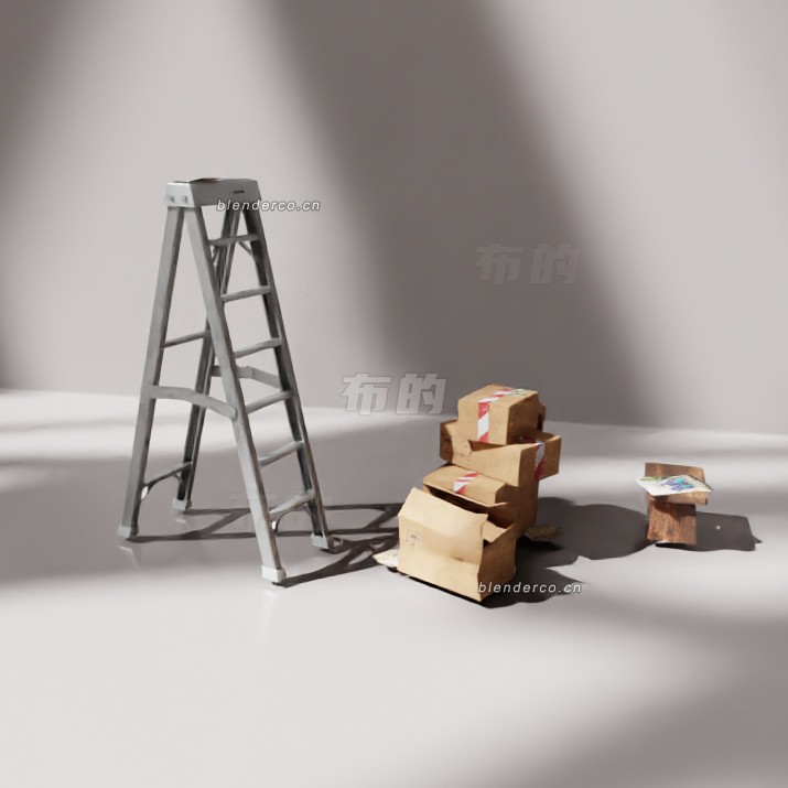 blender梯子纸箱模型_blender布的11