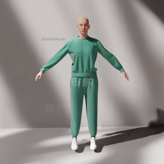 blender穿着绿色休闲服装女模特模型_blender布的38