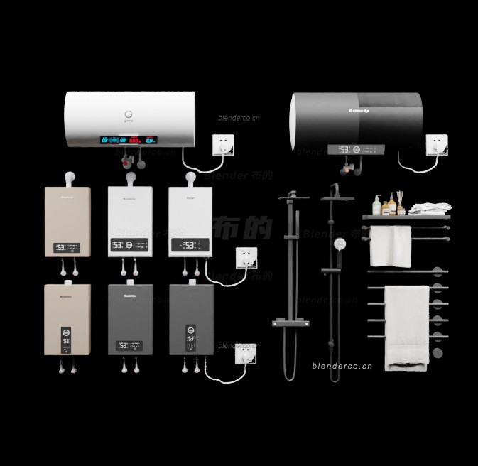 热水器燃气热水器淋浴喷头花洒卫生间置物架blender模型布的网-62